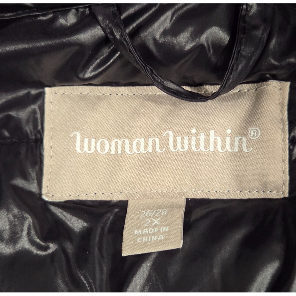 Woman Within Packable Black Puffer Jacket 2XL Plus Hooded Lightweight 29-1533-8 - Picture 3 of 9